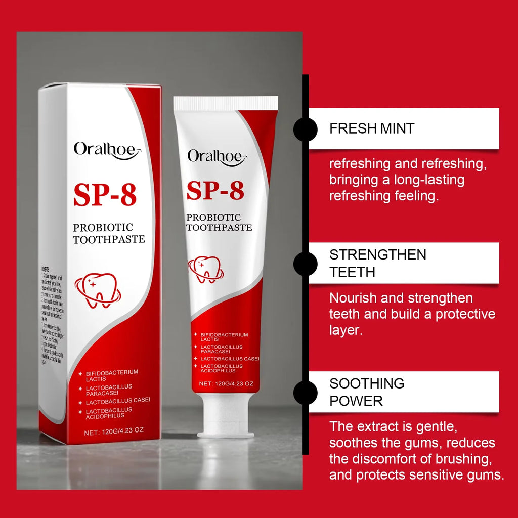 Sp-8 Probiotic Toothpaste - Brightening Mint, Fresh Breath, Deep Cleaning, Removes Plaque & Stains