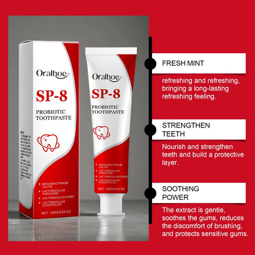 Sp-8 Probiotic Toothpaste - Brightening Mint, Fresh Breath, Deep Cleaning, Removes Plaque & Stains