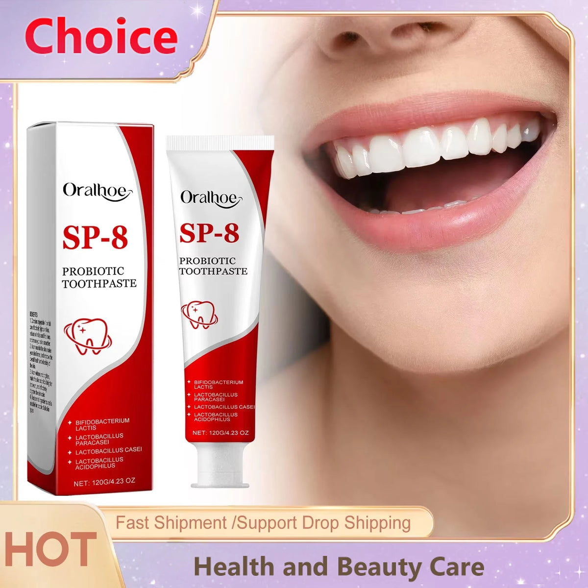 Sp-8 Probiotic Toothpaste - Brightening Mint, Fresh Breath, Deep Cleaning, Removes Plaque & Stains